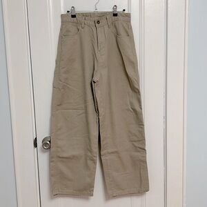 Beige Tan Comfortable Light Cotton Wide Leg Straight Baggy Jeans